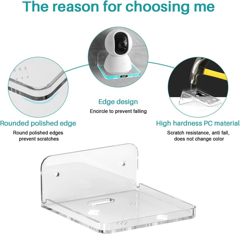 Liboer Wall Mount Floating Shelves for 2 Pcs Security Baby Camera Shelf Mini Speaker Other Small Items in Bedroom Bathroom Kitchen Living Room Clear Mini Shelf Flexible Use for Wall Space(S+L) - Image 4